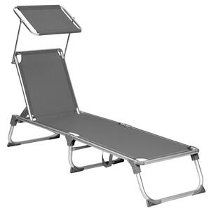 MALIBU kerti napozóágy állítható napellenzővel, 193x55x31cm, szürke SongmicsHome