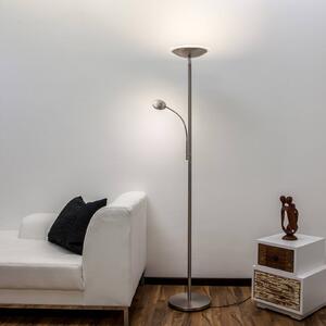 Lindby Malea LED álló lámpa, nikkel, olvasólámpa, dimmelhető, dimmelhető, Alu / szürke / cink, Nappali / Étkező, fém, Modern