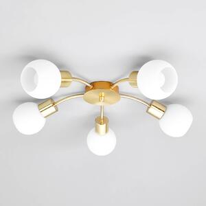 Lindby mennyezeti lámpa Elaina, Ø54cm, 5 lámpás, sárgaréz, üveg, E14, dimmelhető, Sárgaréz / arany, Nappali / Étkező, fém, Modern