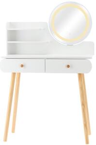 Fehér fésülködőasztal LED-es tükörrel