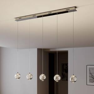 Lucande LED-es függőlámpa Hayley, 96 cm, 5 lámpás, króm, üveg, Tiszta / átlátszó, Nappali / Étkező, Üveg, Modern
