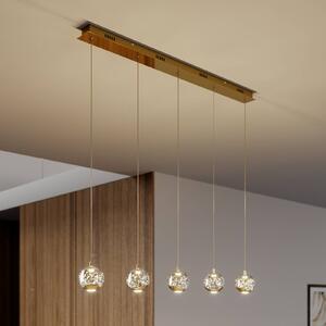 Lucande LED-es függőlámpa Hayley, 96 cm, 5 lámpás, arany, üveg, Tiszta / átlátszó, Nappali / Étkező, Üveg, Modern