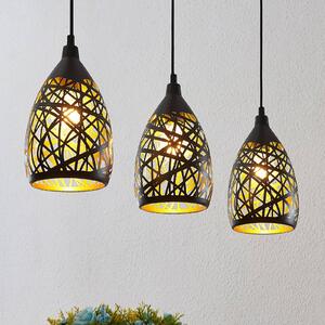 Lindby Marcello függőlámpa, 75 cm, 3-as lámpa, fekete-arany, dimmelhető, Fekete, Nappali / Étkező, fém, Modern