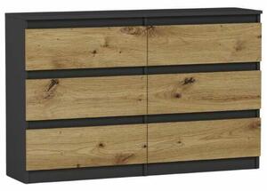 Komód 6 fiókos 120 cm R120 - antracit - artisan tölgy
