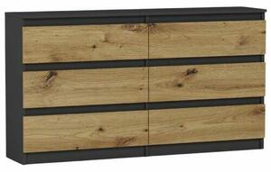 Komód 6 fiókos 140 cm- R140 antracit - artisan tölgy