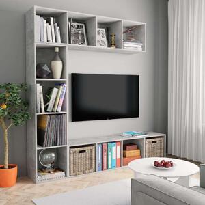 VidaXL 3-részes betonszürke könyv-/TV-szekrényszett 180 x 30 x 180 cm