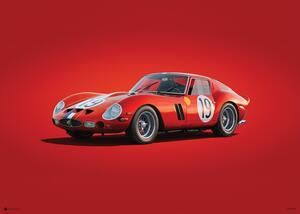 Ferrari 250 GTO - Red - 24h Le Mans - 1962 Festmény reprodukció, (70 x 50 cm)