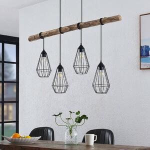 Lindby függőlámpa Eldarion, 116 cm, 4-lámpás, fa, E27, dimmelhető, Világos fa, Nappali / Étkező, fém, Vidéki otthon / Rusztikus