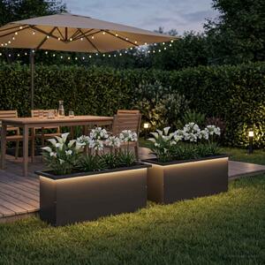 Led-es kerti virágláda 2 db Fekete 30 x 100 x 30 cm Acél