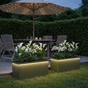 Led-es kerti virágláda 2 db Olajzöld 30 x 60 x 30 cm Acél