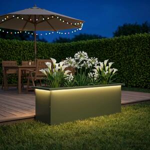 Led-es kerti virágláda Olajzöld 30 x 100 x 30 cm Acél