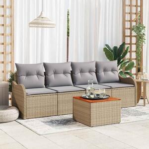 Kerti Kanapé Szett 5 db Beige és Világosszürke polirattan