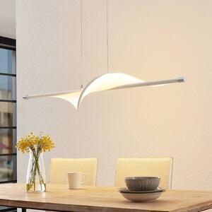 Lucande LED-es függőlámpa Edano, 122 cm, fehér, textil, dimmelhető, dimmelhető, Fehér / opál, Nappali / Étkező, Textil / szövet / selyem, Modern
