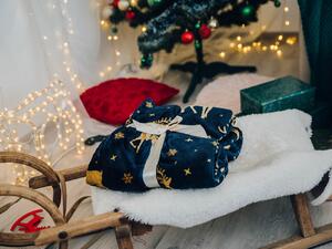 GOLDEN DEER sötétkék karácsonyi mikroplüss takaró Méret: 160 x 200 cm