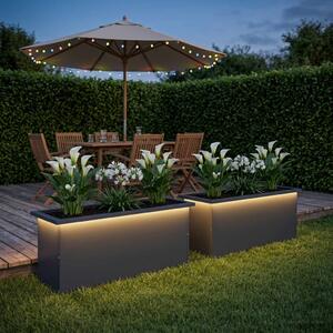 Led-es kerti virágláda 2 db Antracit 30 x 100 x 30 cm Acél