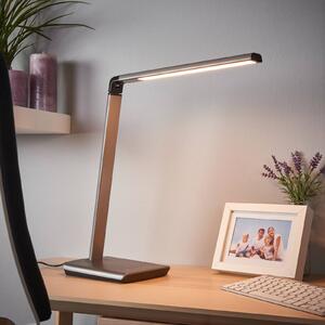 Lindby LED asztali lámpa Kuno, szürke, USB, érintéses dimmerrel, dimmelhető, Alu / szürke / cink, Dolgozószoba / Iroda, Műanyag, Modern