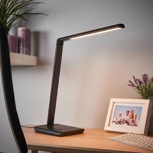 Lindby LED asztali lámpa Kuno, fekete, USB, érintésvezérlésű fényerőszabályzóval, dimmelhető, Fekete, Dolgozószoba / Iroda, Műanyag, Modern