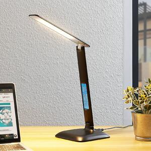 Lindby Ludmilla LED asztali lámpa, kijelző, fekete, dimmelhető, Fekete, Dolgozószoba / Iroda, Műanyag, Modern