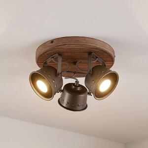 Lindby Rubinjo mennyezeti spotlámpa, Ø 31 cm, 3-as lámpa, fa, GU10, dimmelhető, Sötét fa, Nappali / Étkező, fém, Vintage