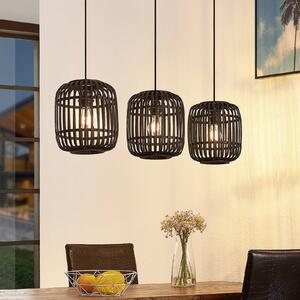 Lindby függőlámpa Canyana, fekete, 3-lámpás, rattan, 105 cm, dimmelhető, Fekete, Nappali / Étkező, Fa, Vidéki otthon / Rusztikus