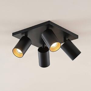 Arcchio Brinja spotlámpa, fekete, szögletes, Ø 6 cm, 4 izzós, GU10, dimmelhető, Fekete, Folyosó, Alumínium, Modern
