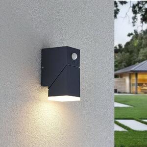 Lindby LED fali lámpa Sally, 15 cm, antracit, IP54, érzékelővel, Fekete, Alumínium, Modern