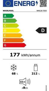 Whirlpool WHC20 T593 Beépíthető alulfagyasztós hűtőszekrény, 280L, M: 194, Multi-AirFlow, D energiaosztály