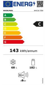 Whirlpool WHC18 T594 Beépíthető Alulfagyasztós hűtőszekrény, 250L, M: 177, C energiaosztály