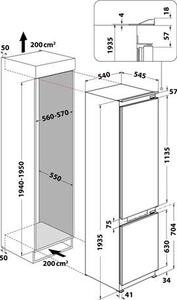 Whirlpool WHC20 T593 Beépíthető alulfagyasztós hűtőszekrény, 280L, M: 194, Multi-AirFlow, D energiaosztály