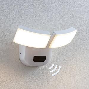 Lindby LED kültéri fali lámpa Nikias, 30 cm, szenzoros, 2-lámpás, fehér, Fehér / opál, Alumínium, Modern