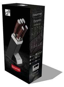 G21 Gourmet Dynamic 5 db-os kés szett + fekete-rozsdamentes acél tartóval