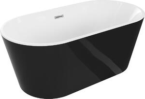 Luxury Luna szabadon álló fürdökád akril 150 x 75 cm, fehér/fekete, leeresztö króm - 52031507575 Térben álló kád
