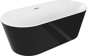 Luxury Luna szabadon álló fürdökád akril 170 x 80 cm, fehér/fekete, leeresztö króm - 52031708075 Térben álló kád