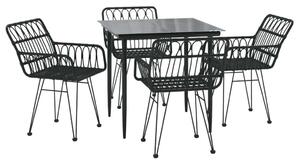 Polyrattan Kerti Étkezőgarnitúra - Fekete - 5 részes