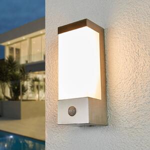 Lindby LED kültéri fali világítás Severina, 25 cm, érzékelő, acél, Alu / szürke / cink, Rozsdamentes acél, Modern