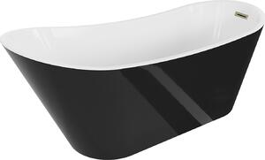 Luxury Alta szabadon álló fürdökád akril 170 x 75 cm, fehér/fekete, leeresztö arany - 52141707575-G Térben álló kád
