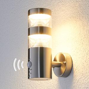 Lindby LED kültéri fali világítás Lanea, 22 cm, rozsdamentes acél, érzékelő, Alu / szürke / cink, Rozsdamentes acél, Modern