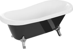 Luxury Retro szabadon álló fürdökád akril 150 x 73 cm, fehér/fekete, láb króm - 53251507375-00 Térben álló kád