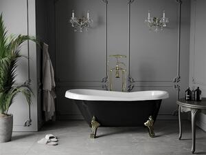 Luxury Retro szabadon álló fürdökád akril 150 x 73 cm, fehér/fekete, láb arany - 53251507375-50 Térben álló kád