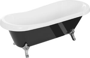 Luxury Retro szabadon álló fürdökád akril 170 x 75 cm, fehér/fekete, láb króm - 53251707575-00 Térben álló kád