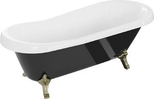 Luxury Retro szabadon álló fürdökád akril 170 x 75 cm, fehér/fekete, láb arany - 53251707575-50 Térben álló kád