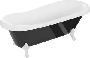 Luxury Retro szabadon álló fürdökád akril 170 x 75 cm, fehér/fekete, láb fehér - 53251707575-20 Térben álló kád