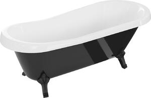 Luxury Retro szabadon álló fürdökád akril 170 x 75 cm, fehér/fekete, láb fekete - 53251707575-70 Térben álló kád