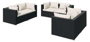 Polyrattan Kerti Ülőgarnitúra - 6 részes - Fekete