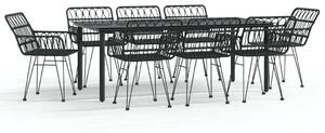 Elegáns Fekete Polyrattan Kerti Étkezőgarnitúra - 9 részes