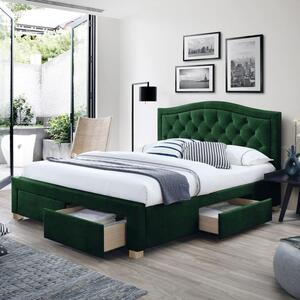 Kárpitozott ágy ELECTRA VELVET 160 x 200 cm zöld/tölgy