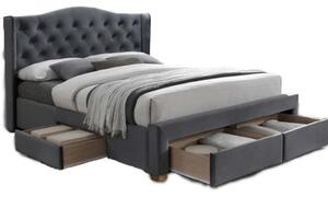Kárpitozott ágy ASPEN II VELVET 160 x 200 cm szín szürke / tölgy