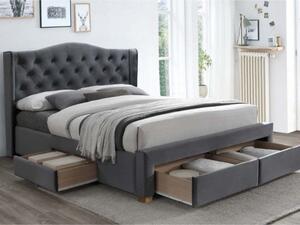 Kárpitozott ágy ASPEN II VELVET 160 x 200 cm szín szürke / tölgy