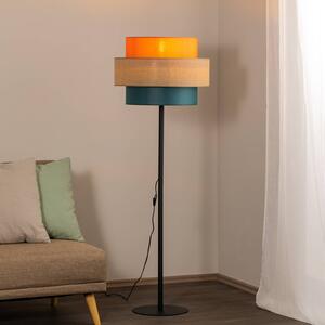TK Lighting Trio állólámpa, juta ernyő, narancs/természetes barna/petrol, Többszínű, Nappali / Étkező, Textil / szövet / selyem