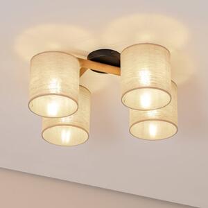 TK Lighting Deva mennyezeti lámpa, 4 izzós, textil, dimmelhető, Világos fa, Nappali / Étkező, Fa, Skandináv